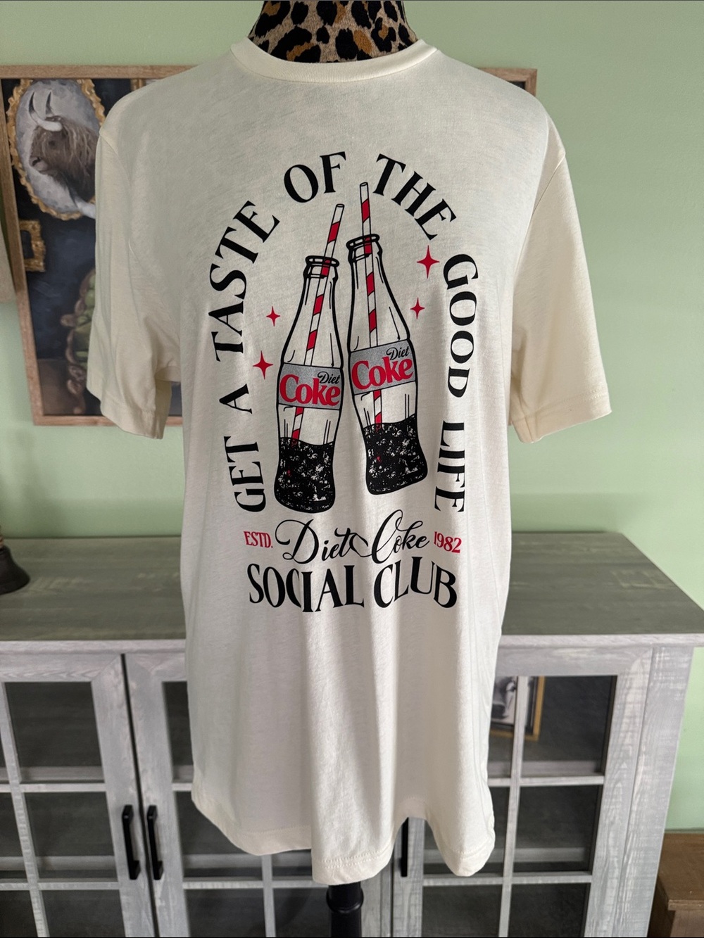 Diet Coke Social Club Graphic Tee - Cream with Red & Black Print